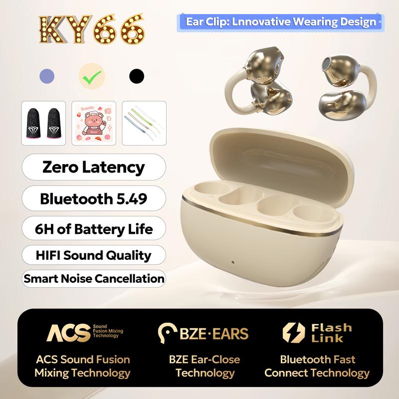 KY66 Earclip Design Earbuds, C-bridge Design, Open-ear Listening Technology, Auto Left-right Recognition, HiFi Level Stereo Sound, Touch Control IPX5 Warerproof Bluetooth 5.49, Freeclip No Feeling When Wearing