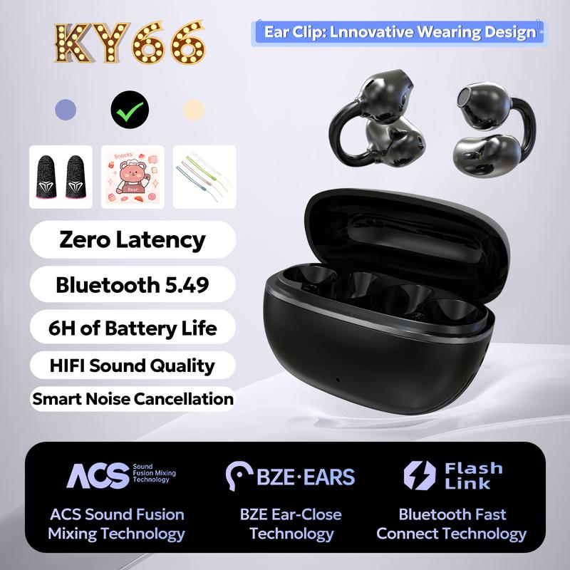 KY66 Earclip Design Earbuds, C-bridge Design, Open-ear Listening Technology, Auto Left-right Recognition, HiFi Level Stereo Sound, Touch Control IPX5 Warerproof Bluetooth 5.49, Freeclip No Feeling When Wearing