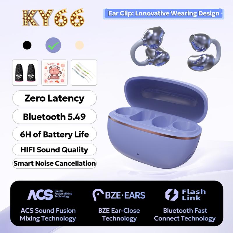 KY66 Earclip Design Earbuds, C-bridge Design, Open-ear Listening Technology, Auto Left-right Recognition, HiFi Level Stereo Sound, Touch Control IPX5 Warerproof Bluetooth 5.49, Freeclip No Feeling When Wearing