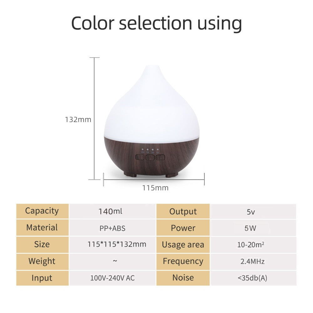 Colorful night light wood grain home desktop 140ml mini aromatherapy machine humidifier